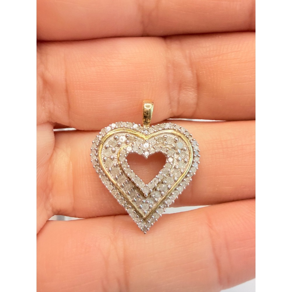 Vintage 10K Yellow Gold Diamond Heart Pendant